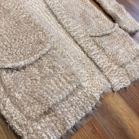 Express Fuzzy Boucle Beige Open-Front Cardigan - Size XS - Picture 7 of 8